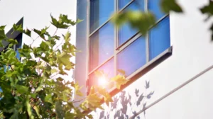Low E glass windows reducing solar heat gain