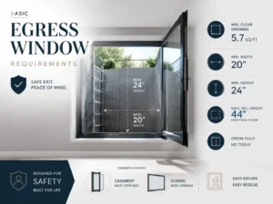Modern egress window safety design diagram interior view