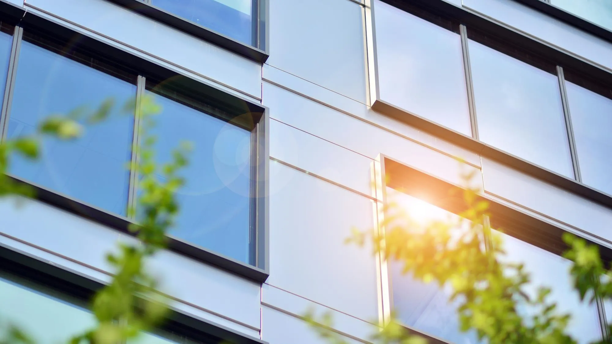 Modern energy efficient windows on commercial building facade
