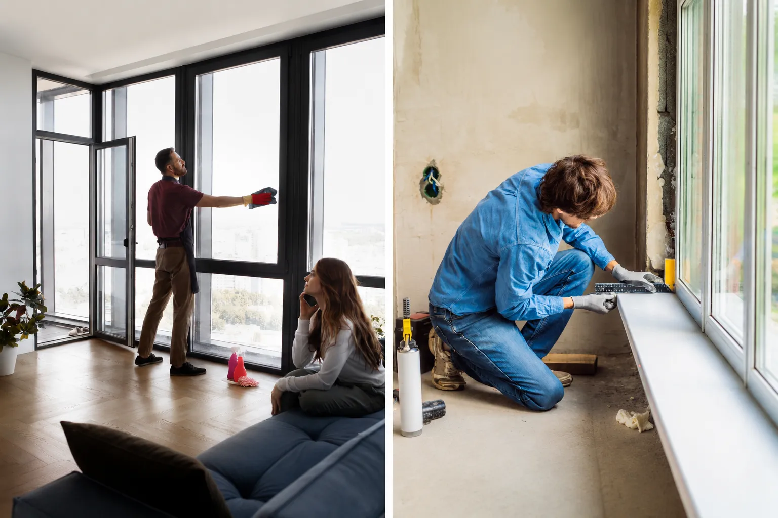 Side by side installation of modern replacement windows