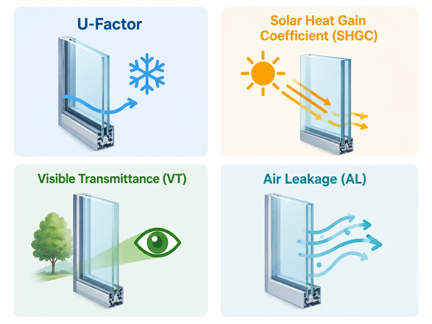 Window performance ratings infographic with U Factor and SHGC