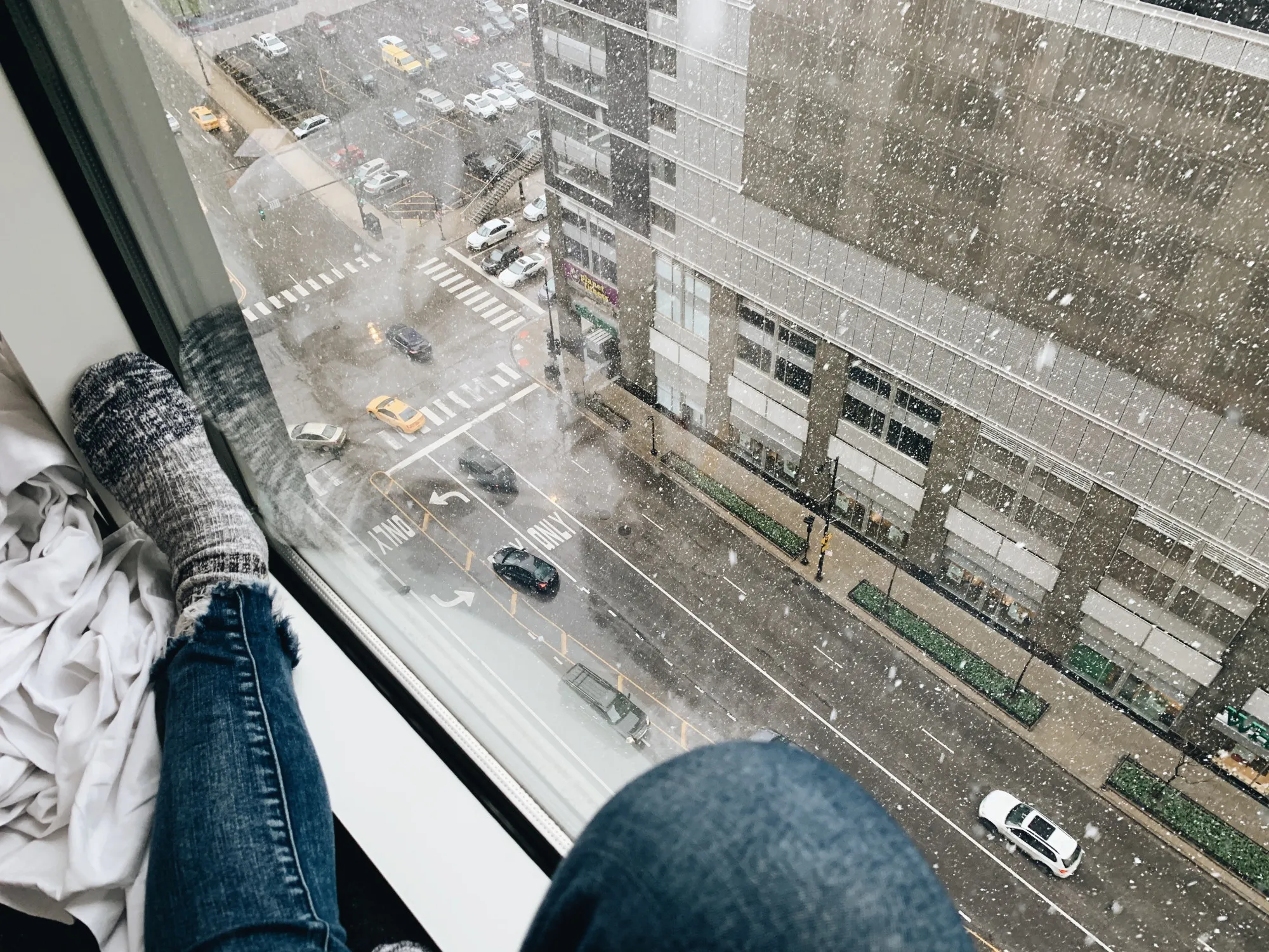 Window with raindrops and water streaks on the glass Window with raindrops and water streaks on the glass